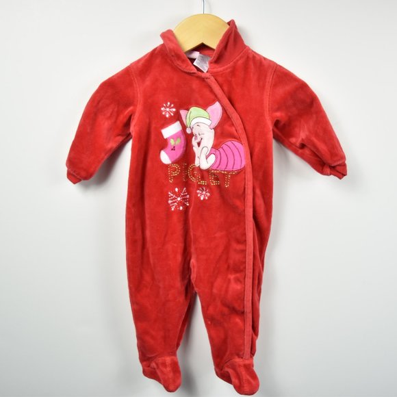 Red Disney velour sleep/ play suit 6M - Picture 1 of 3